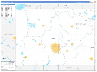 Brookings County, SD Business Reference style ZIP Code wall map
