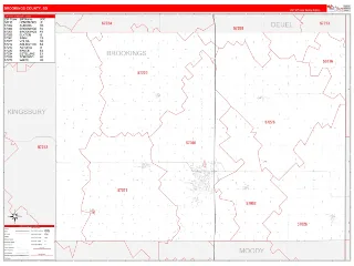 Brookings County, SD RedLine style ZIP Code wall map