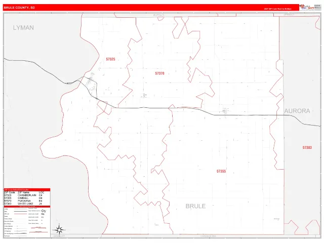 Brule County, SD ZIP Code Wall Map, RedLine style