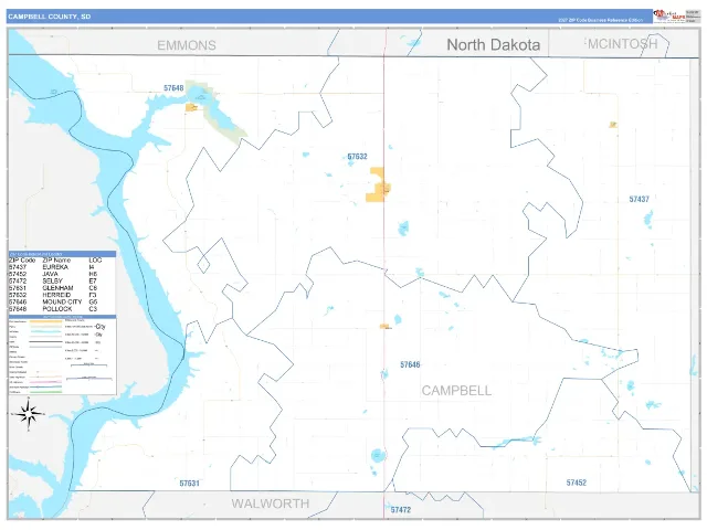 Campbell County, SD ZIP Code Wall Map, Business Reference style