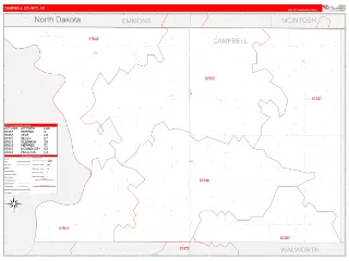 Campbell County, SD RedLine style ZIP Code wall map