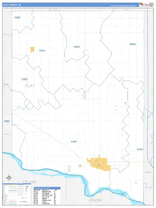 Clay County, SD Business Reference style ZIP Code wall map