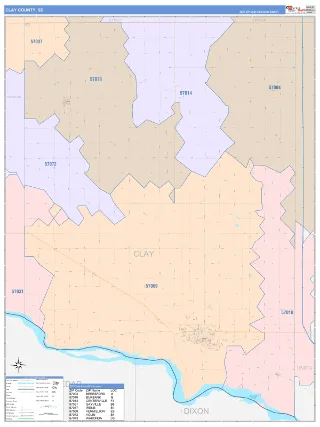 Clay County, SD ColorCast style ZIP Code wall map