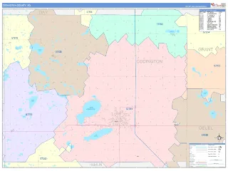 Codington County, SD ColorCast style ZIP Code wall map