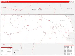 Corson County, SD RedLine style ZIP Code wall map