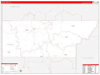 Custer County, SD RedLine style ZIP Code wall map