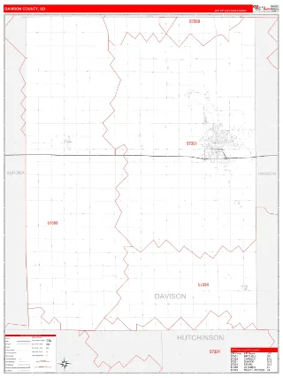 Davison County, SD RedLine style ZIP Code wall map
