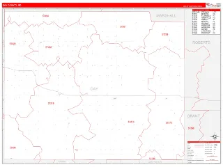 Day County, SD RedLine style ZIP Code wall map