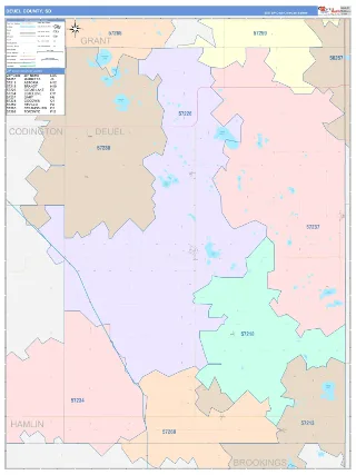 Deuel County, SD ColorCast style ZIP Code wall map