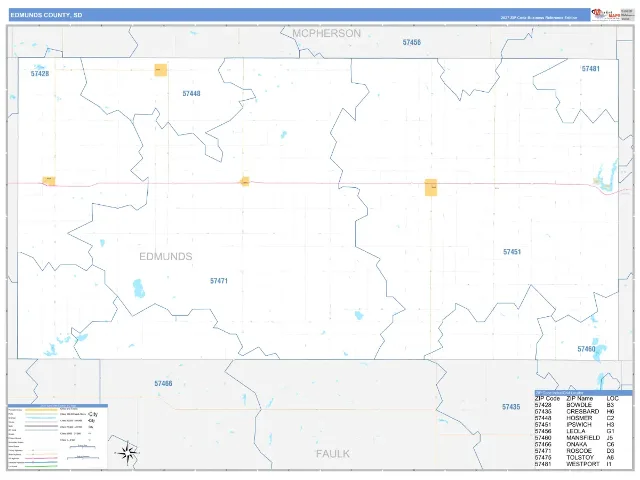 Edmunds County, SD ZIP Code Wall Map, Business Reference style
