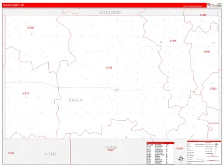 Faulk County, SD RedLine style ZIP Code wall map