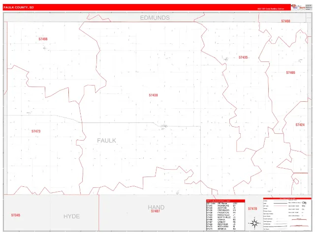 Faulk County, SD ZIP Code Wall Map, RedLine style