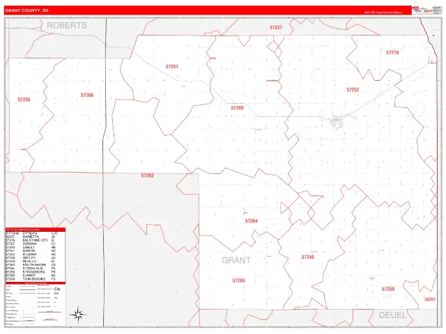 Grant County, SD ZIP Code Wall Map, RedLine style