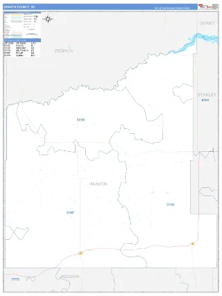 Haakon County, SD Business Reference style ZIP Code wall map