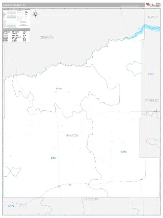 Haakon County, SD Classic style ZIP Code wall map