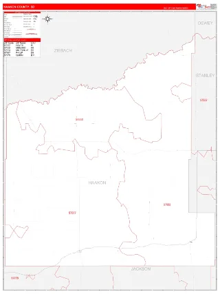 Haakon County, SD RedLine style ZIP Code wall map
