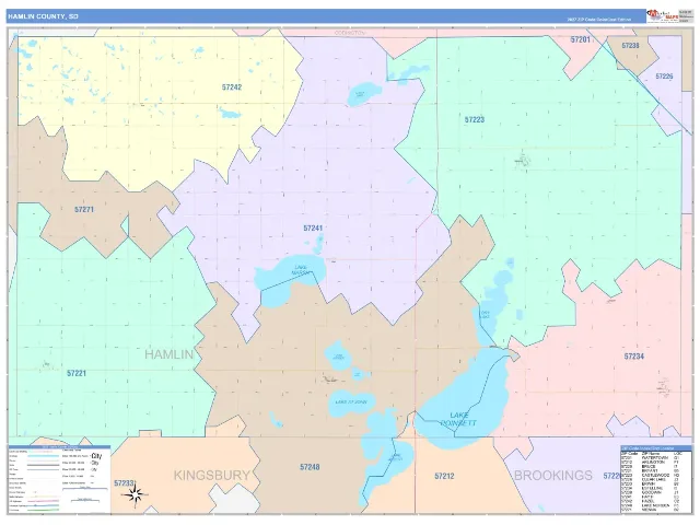 Hamlin County, SD ZIP Code Wall Map, ColorCast style