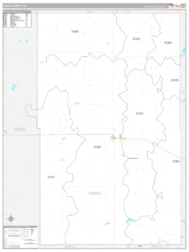 Hand County, SD ZIP Code Wall Map, Classic style