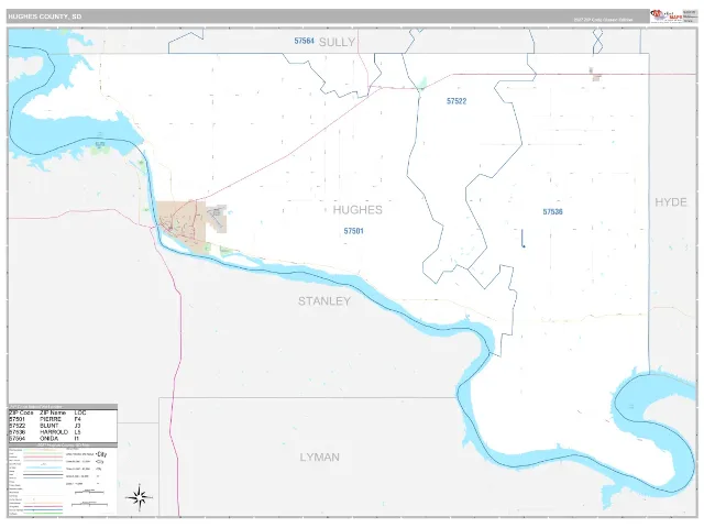 Hughes County, SD ZIP Code Wall Map, Classic style
