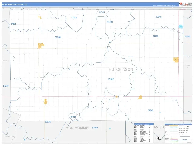 Hutchinson County, SD ZIP Code Wall Map, Business Reference style