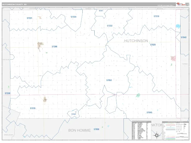 Hutchinson County, SD ZIP Code Wall Map, Classic style