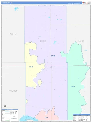 Hyde County, SD ColorCast style ZIP Code wall map