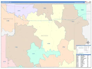 Jackson County, SD ColorCast style ZIP Code wall map
