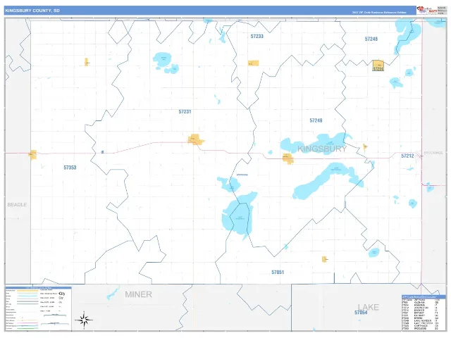 Kingsbury County, SD ZIP Code Wall Map, Business Reference style