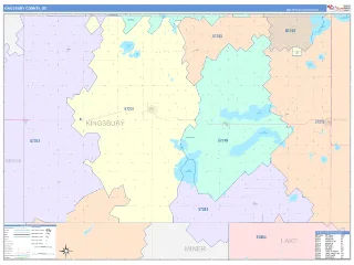 Kingsbury County, SD ColorCast style ZIP Code wall map