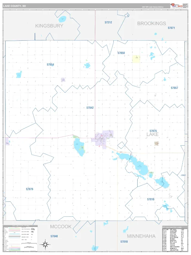 Lake County, SD ZIP Code Wall Map, Classic style