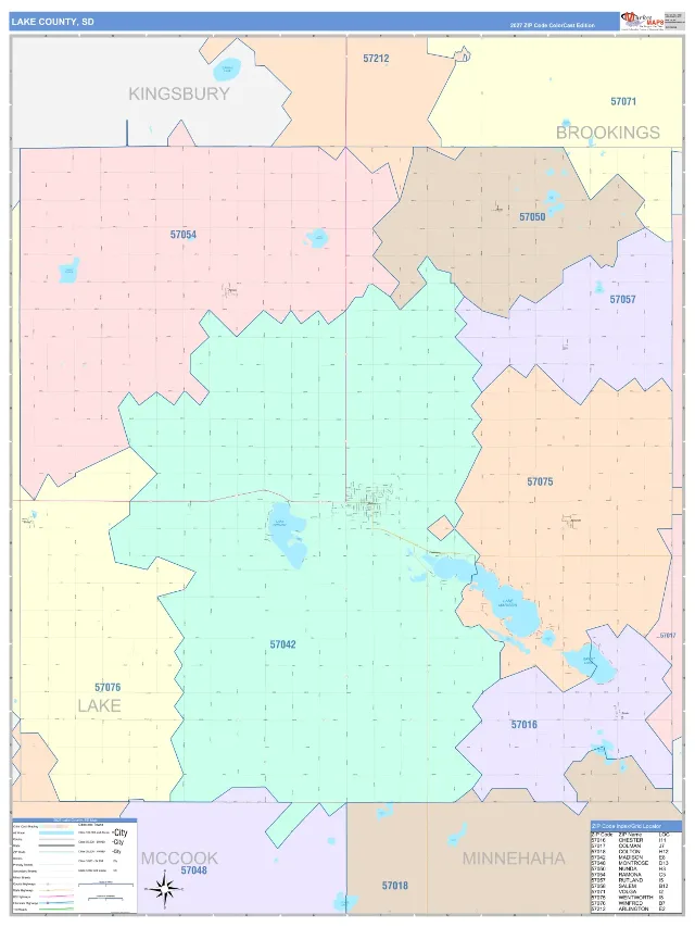 Lake County, SD ZIP Code Wall Map, ColorCast style