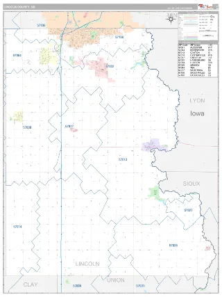 Lincoln County, SD Classic style ZIP Code wall map