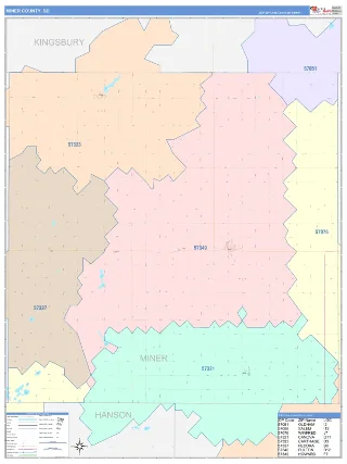 Miner County, SD ColorCast style ZIP Code wall map