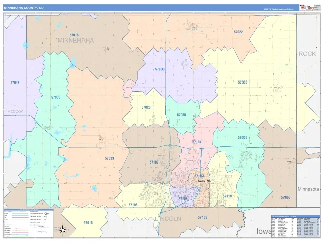 Minnehaha County, SD ZIP Code Wall Map, ColorCast style