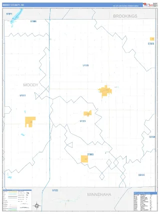 Moody County, SD Business Reference style ZIP Code wall map