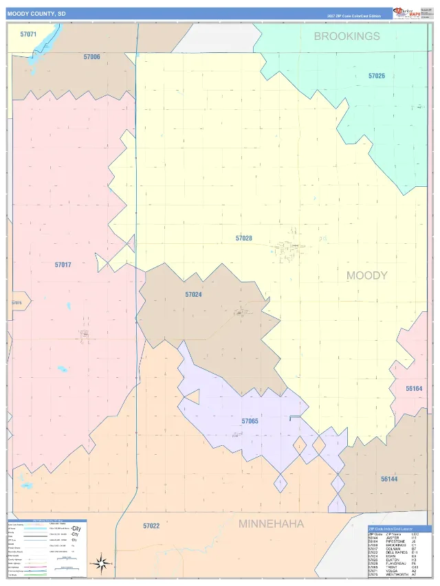 Moody County, SD ZIP Code Wall Map, ColorCast style