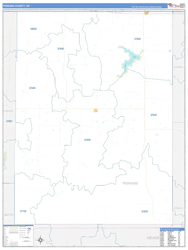 Perkins County, SD ZIP Code Wall Map, Business Reference style