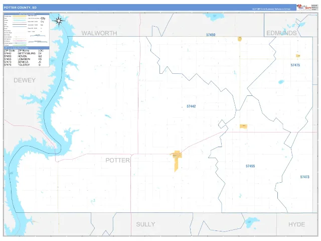 Potter County, SD ZIP Code Wall Map, Business Reference style