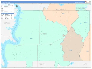 Potter County, SD ColorCast style ZIP Code wall map