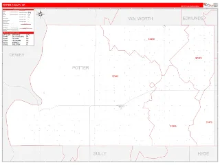 Potter County, SD RedLine style ZIP Code wall map