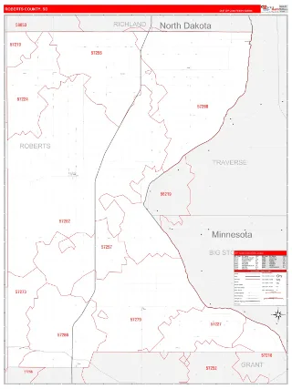 Roberts County, SD RedLine style ZIP Code wall map