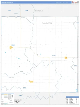 Sanborn County, SD Business Reference style ZIP Code wall map