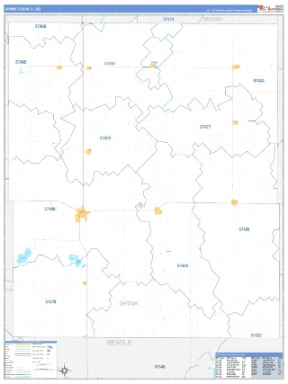 Spink County, SD Business Reference style ZIP Code wall map