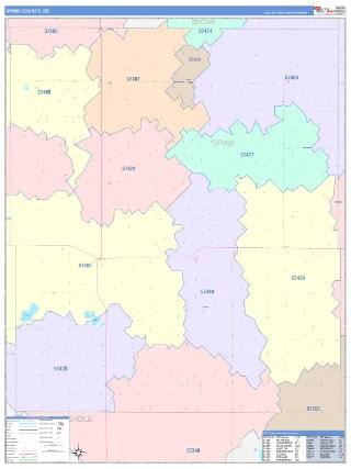 Spink County, SD ColorCast style ZIP Code wall map