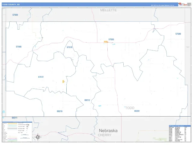 Todd County, SD ZIP Code Wall Map, Business Reference style