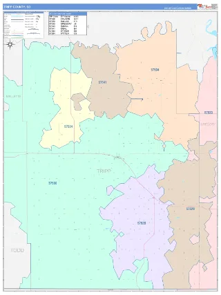 Tripp County, SD ColorCast style ZIP Code wall map