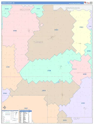 Turner County, SD ColorCast style ZIP Code wall map