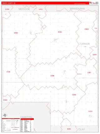 Turner County, SD RedLine style ZIP Code wall map