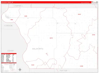 Walworth County, SD RedLine style ZIP Code wall map