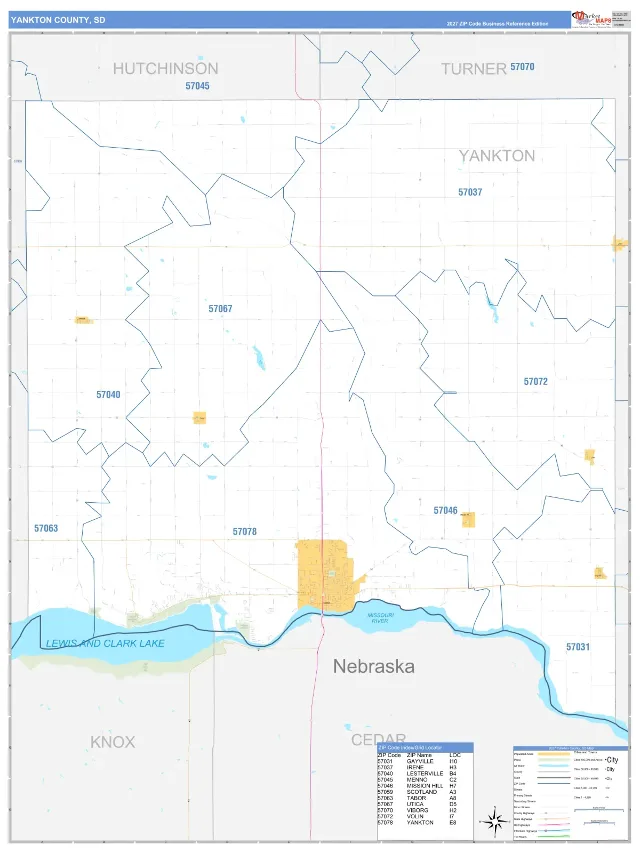 Yankton County, SD ZIP Code Wall Map, Business Reference style